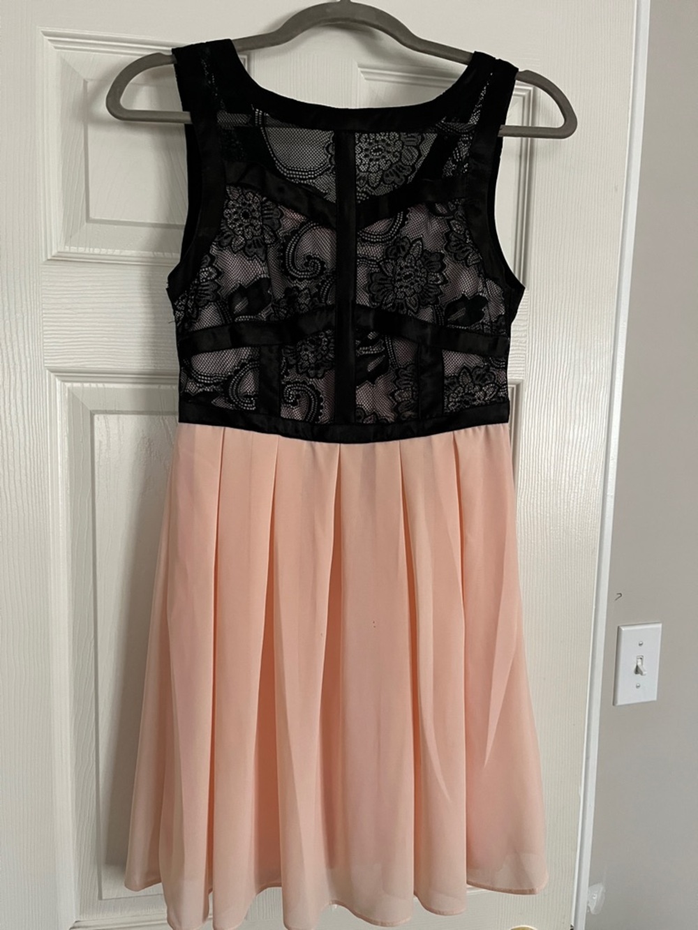 BCX Black Lace and Blush Pink Chiffon Mini Dress